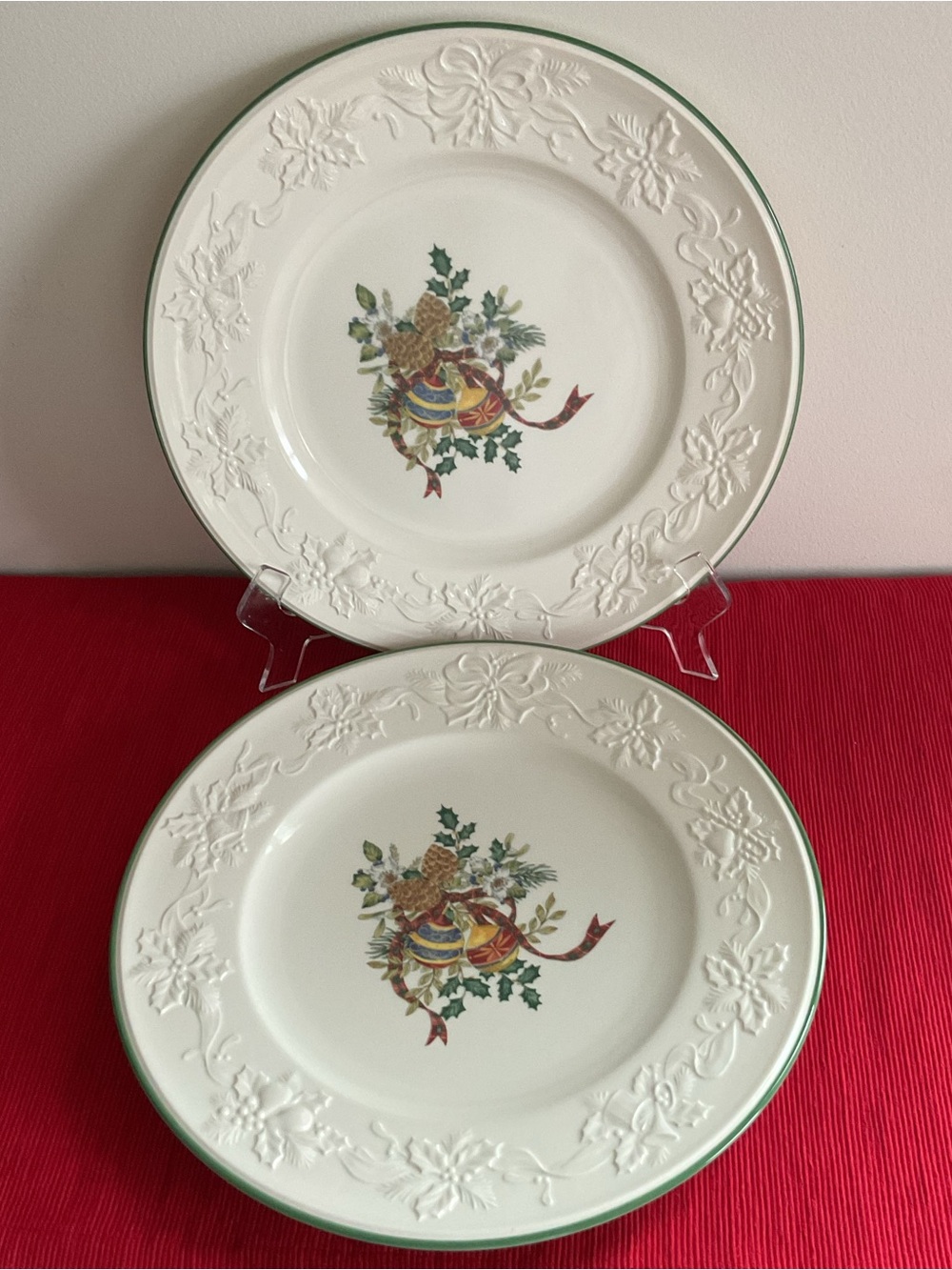Discontinued Mikasa Holiday Season Embossed Dinner Plates, Set of 2